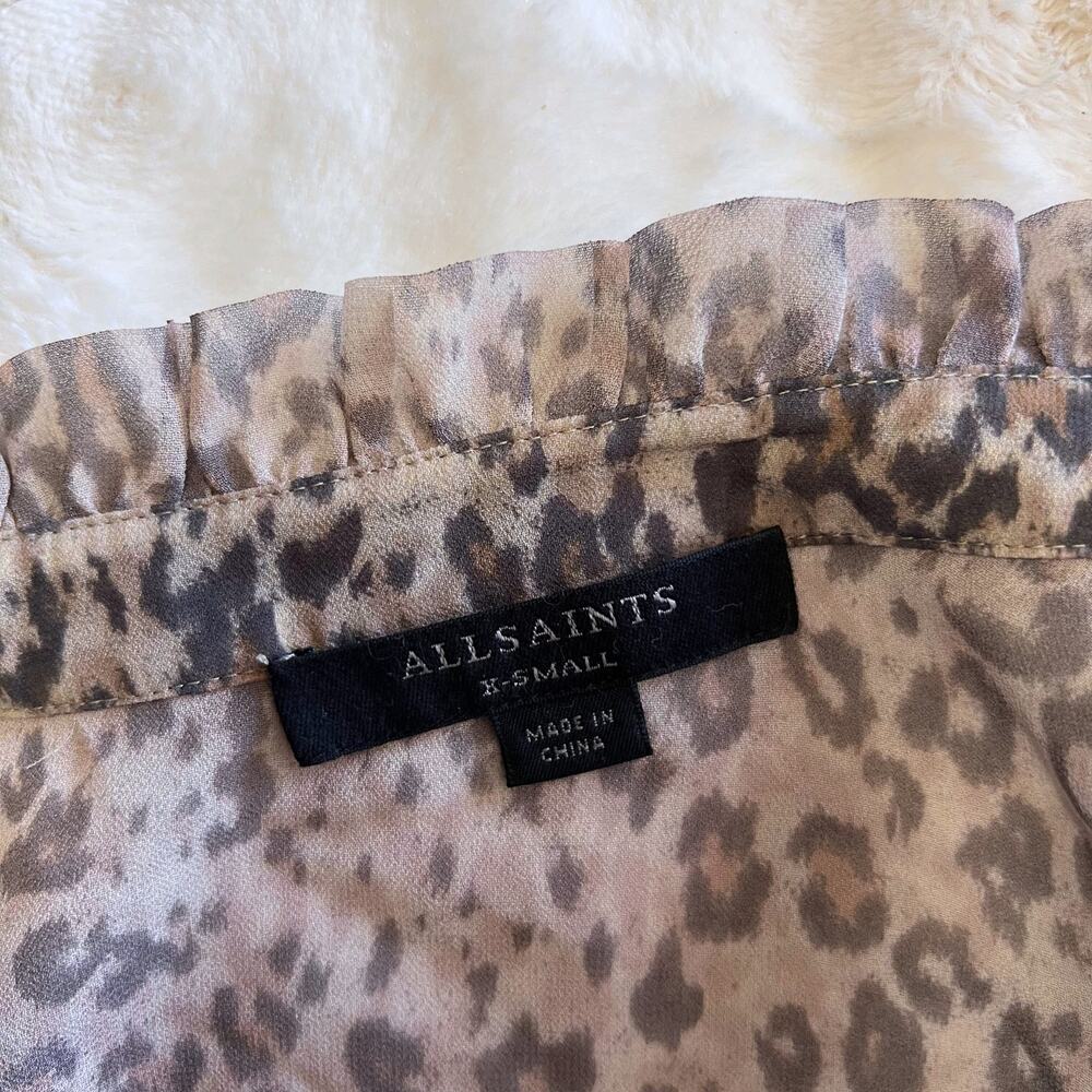 AllSaints Laney Sheer Leopard Print Ruffle Blouse XS Workwear Office Coquette - Picture 7 of 8